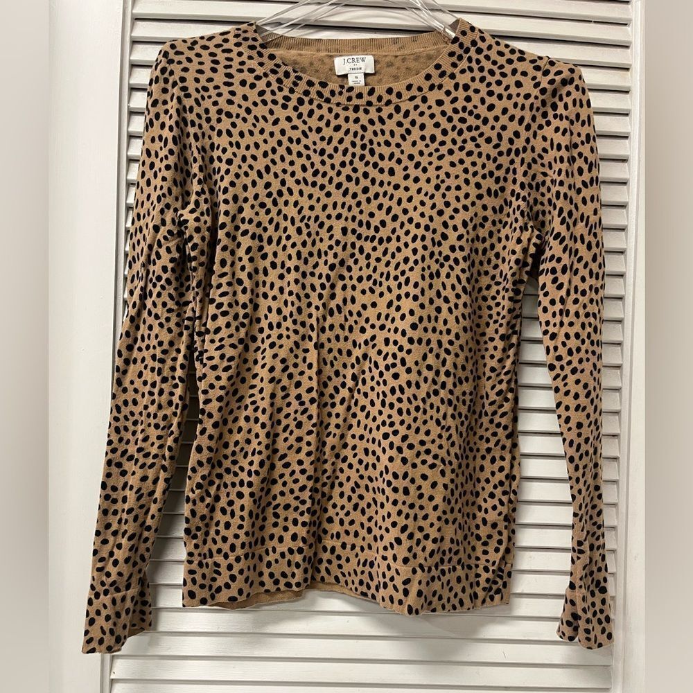 J. Crew Tan and Black Spotted Long Sleeve Top ✨Teddy✨small